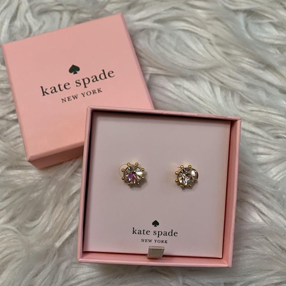 KATE Spade flying colors bezel stud earring  clear color gold tone metal. NWT